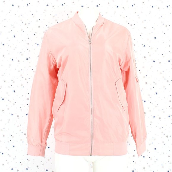Light Pink Long Zip Up Bomber Jacket - Picture 2 of 8